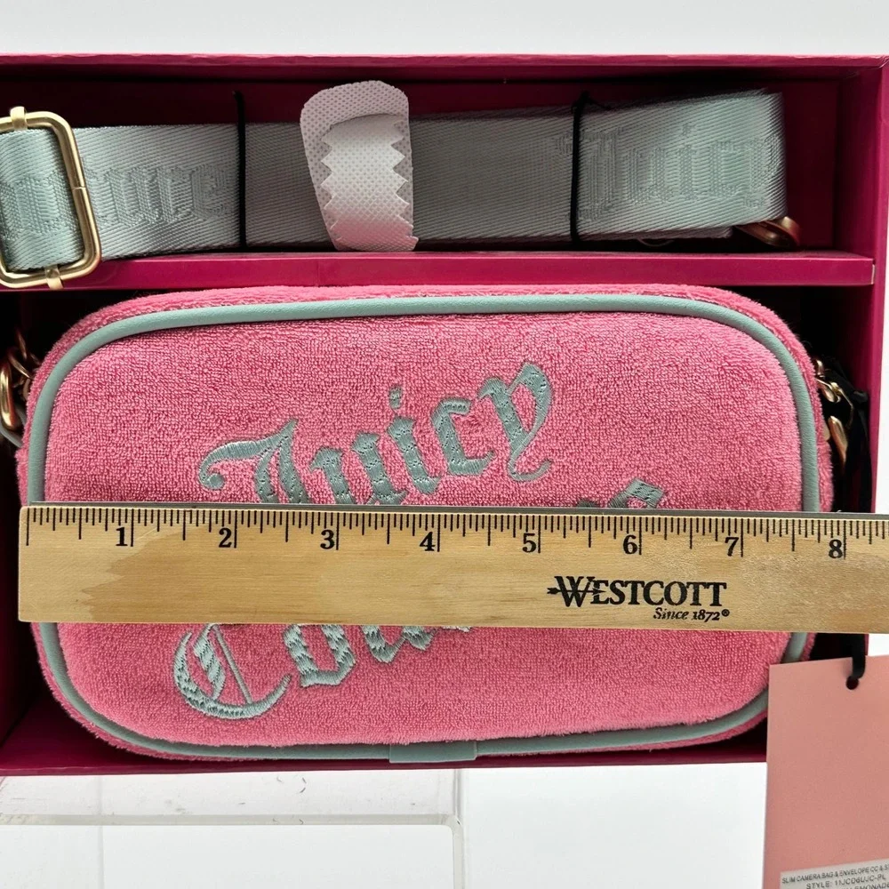 Juicy Couture Pink Lemonade Crossbody Camera Bag & Card Case Pink Terry Teal NWT